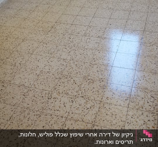 רצפה נקייה עם אריחים מבריקים בחדר ריק
